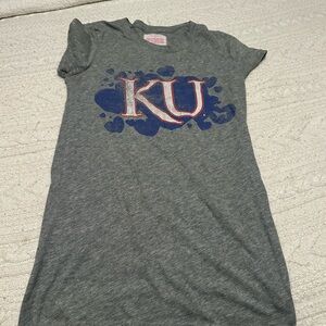 PINK Victoria's Secret Gray Tee with Blue and Red KU Design